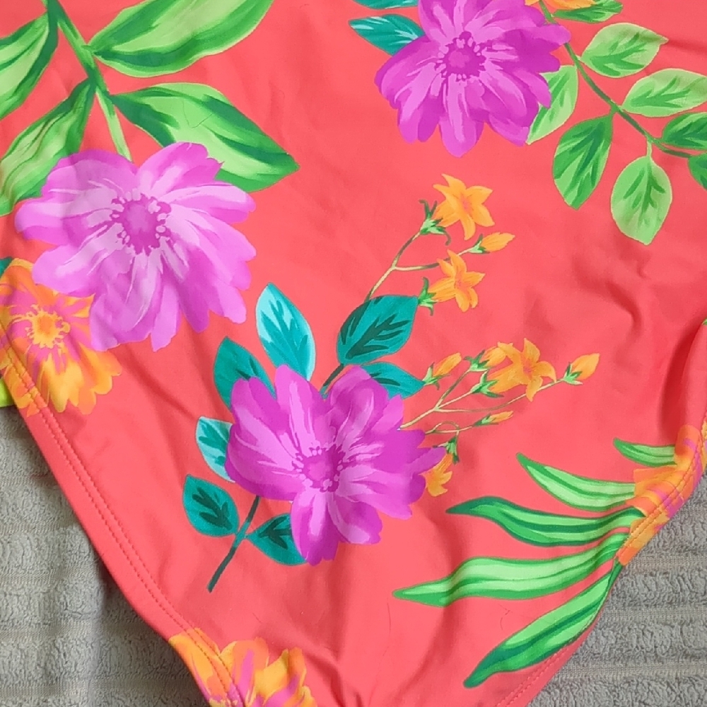 Tropical Floral Bikini Set - Pink and Green Top Is XL Bottom Is Large - Picture 3 of 6